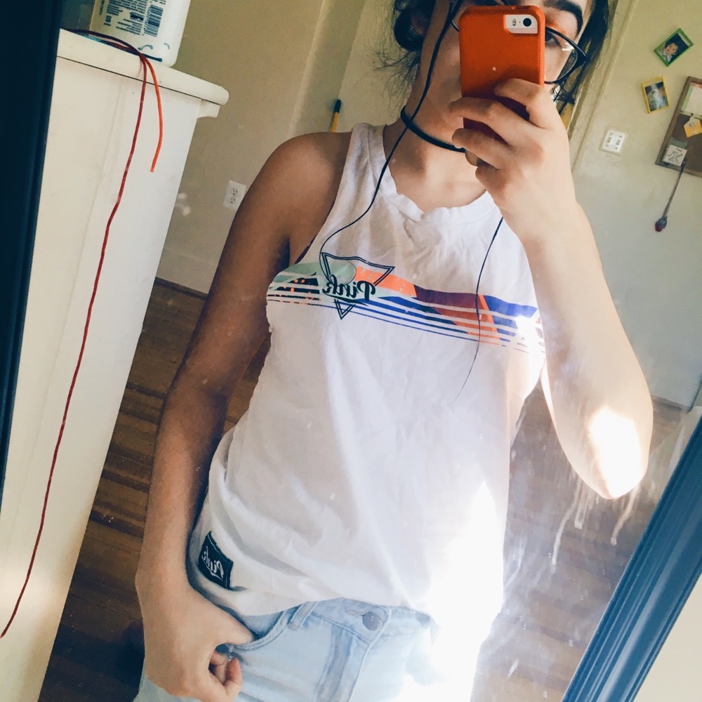 Pink Cut White Tank